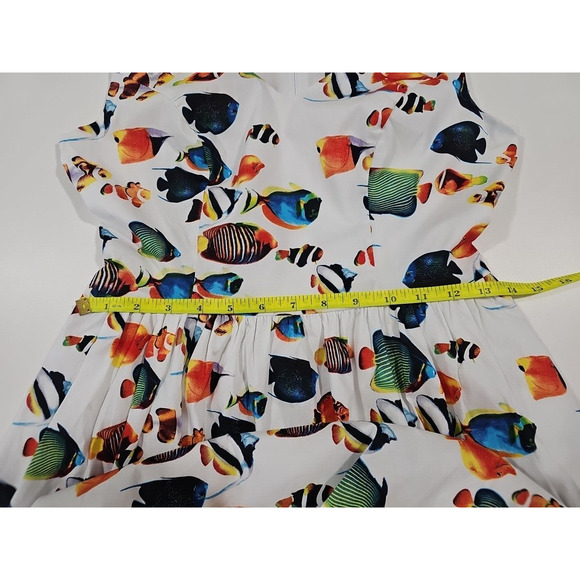 Modcloth Fish Print Knee Length Sundress Size S Artsy Nautical Beach Vacation - Picture 7 of 8